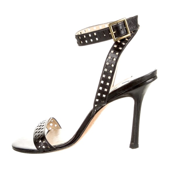 Jimmy Choo Black Eyelet Strappy Heeled Sandals - Picture 1 of 5